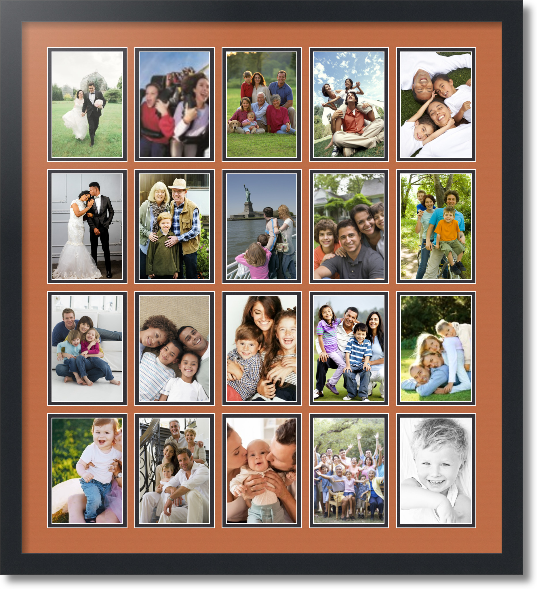 Satin Black Collage Picture Frame with 20 4x6 opening(s), Double