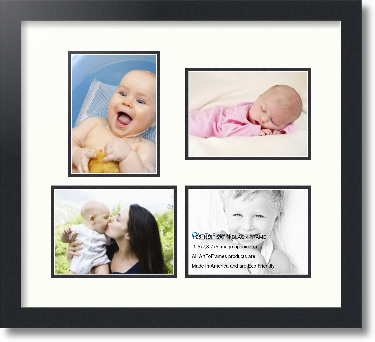 Satin Black Collage Picture Frame with 4 5x7 opening(s), Double