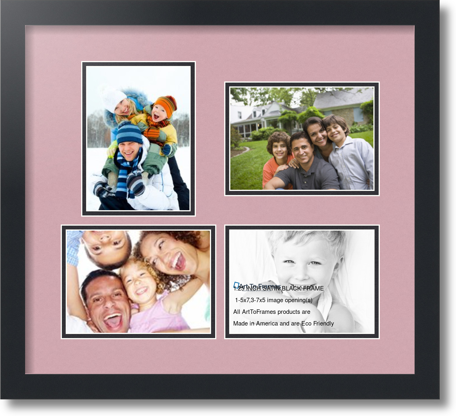 Satin Black Collage Picture Frame with 4 5x7 opening(s), Double