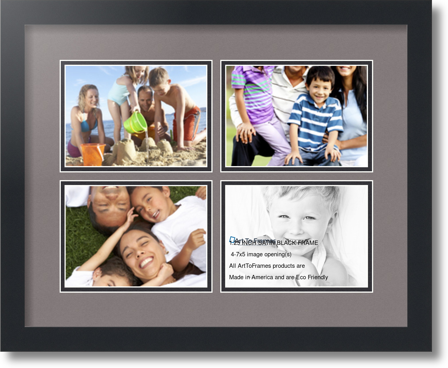 Satin Black Collage Picture Frame with 4 5x7 opening(s), Double