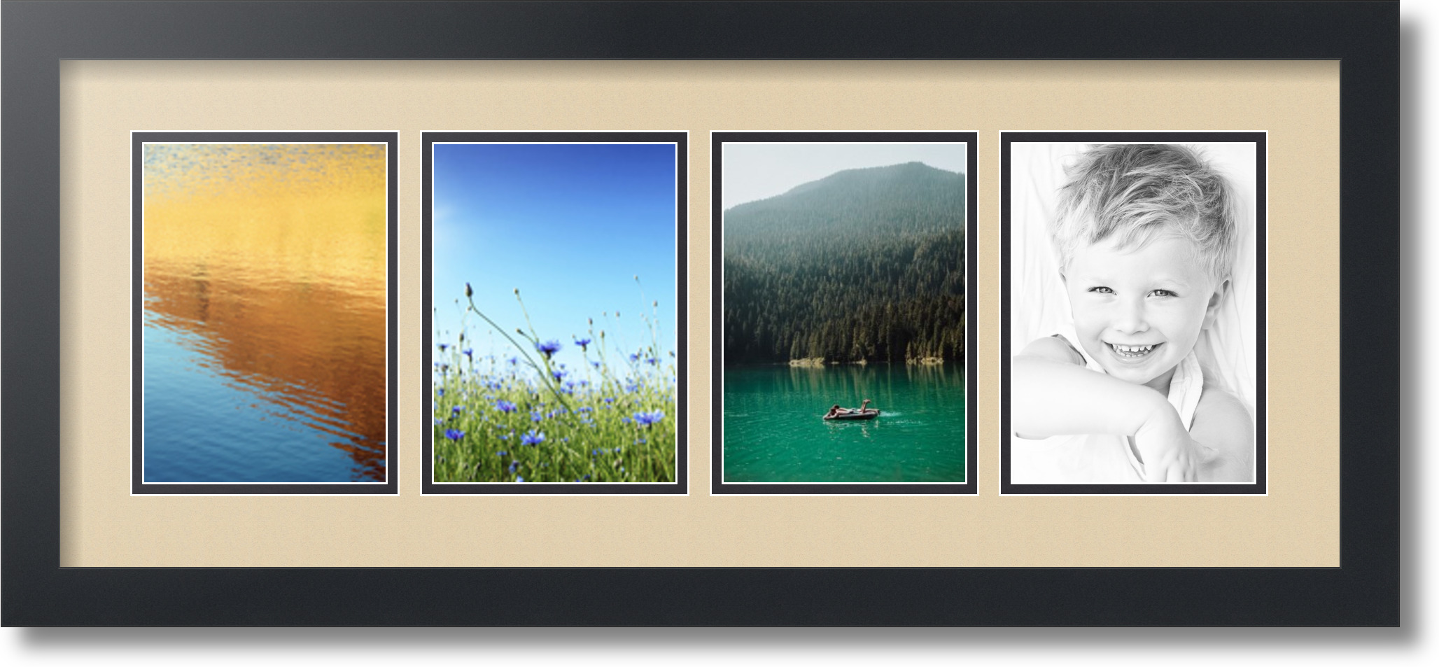 Satin Black Collage Picture Frame with 4 5x7 opening(s), Double