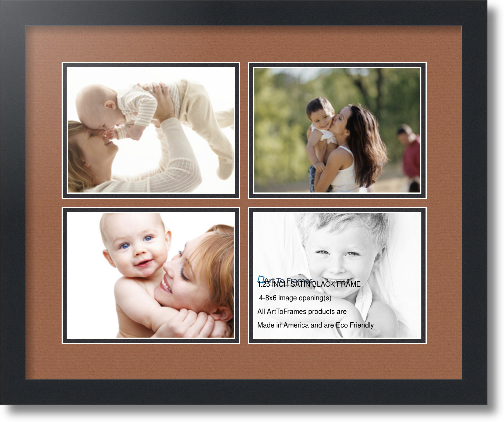 Satin Black Collage Picture Frame with 4 6x8 opening(s), Double