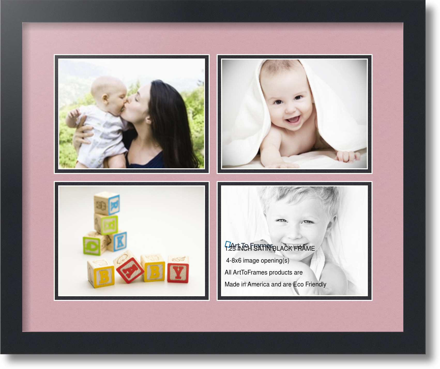 Satin Black Collage Picture Frame with 4 6x8 opening(s), Double