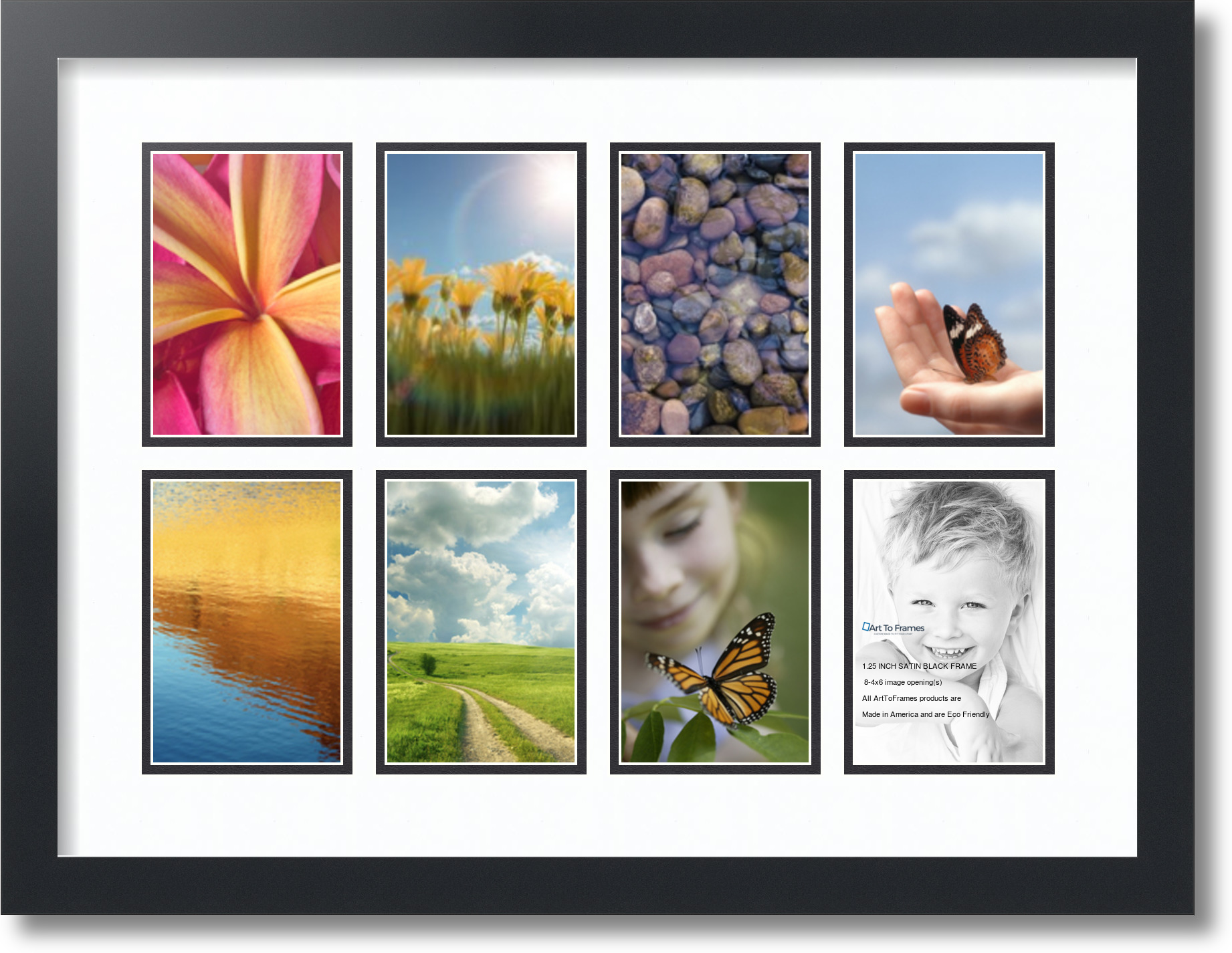 Satin Black Collage Picture Frame with 8 4x6 opening(s), Double