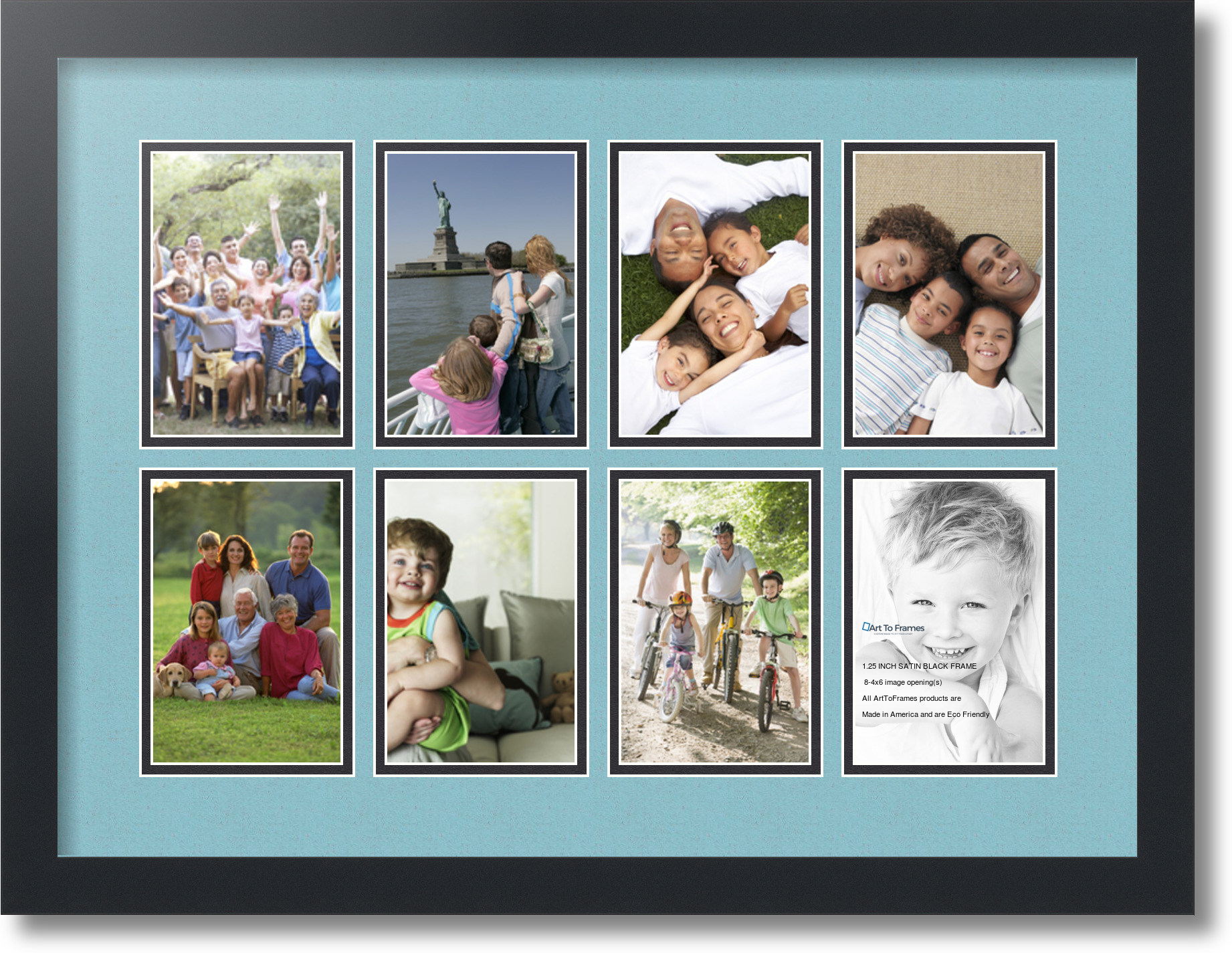 Satin Black Collage Picture Frame with 8 4x6 opening(s), Double