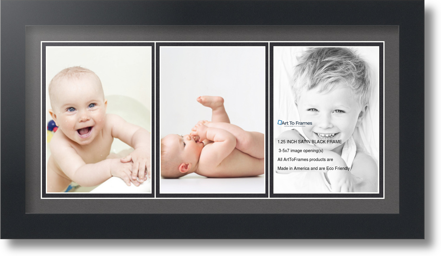 Satin Black Collage Picture Frame with 3 5x7 opening(s), Double Matted