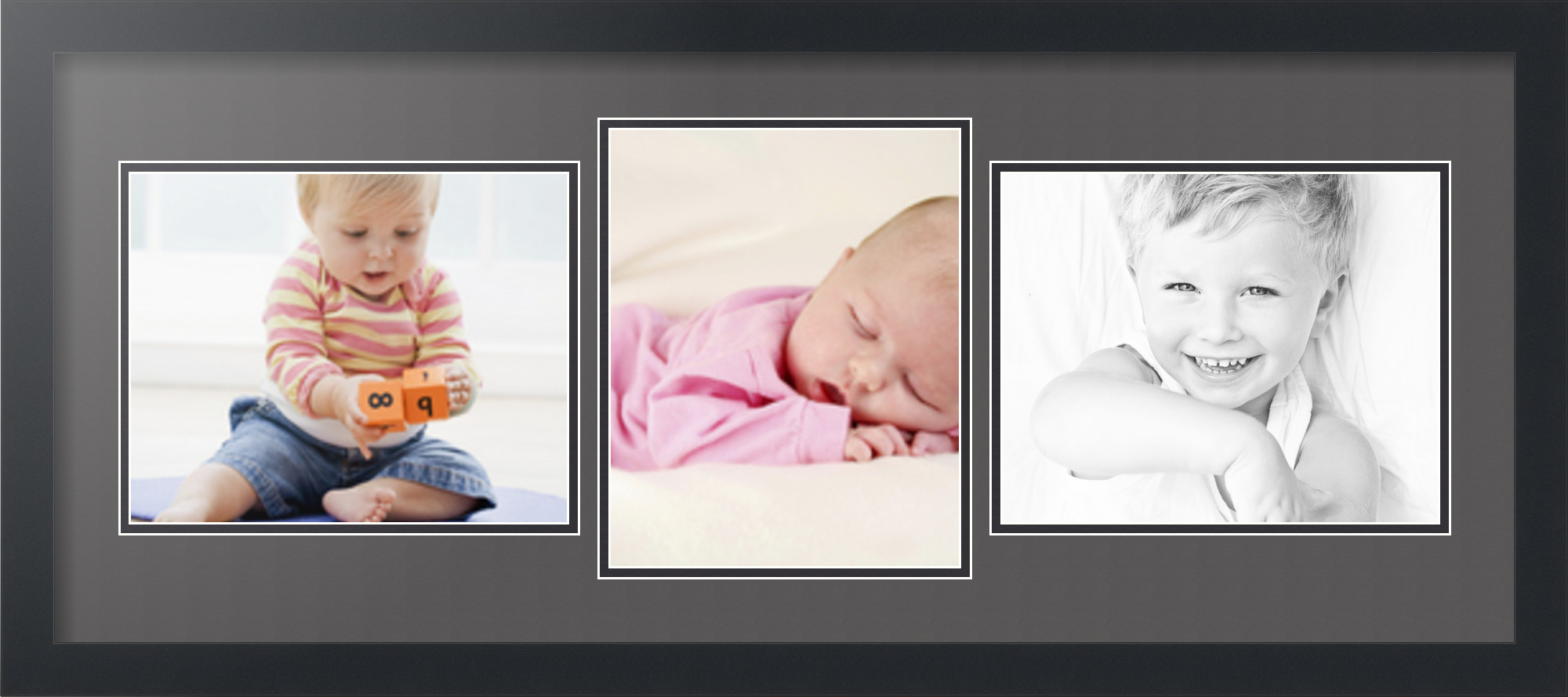 Satin Black Collage Picture Frame with 3 8x10 opening(s), Double