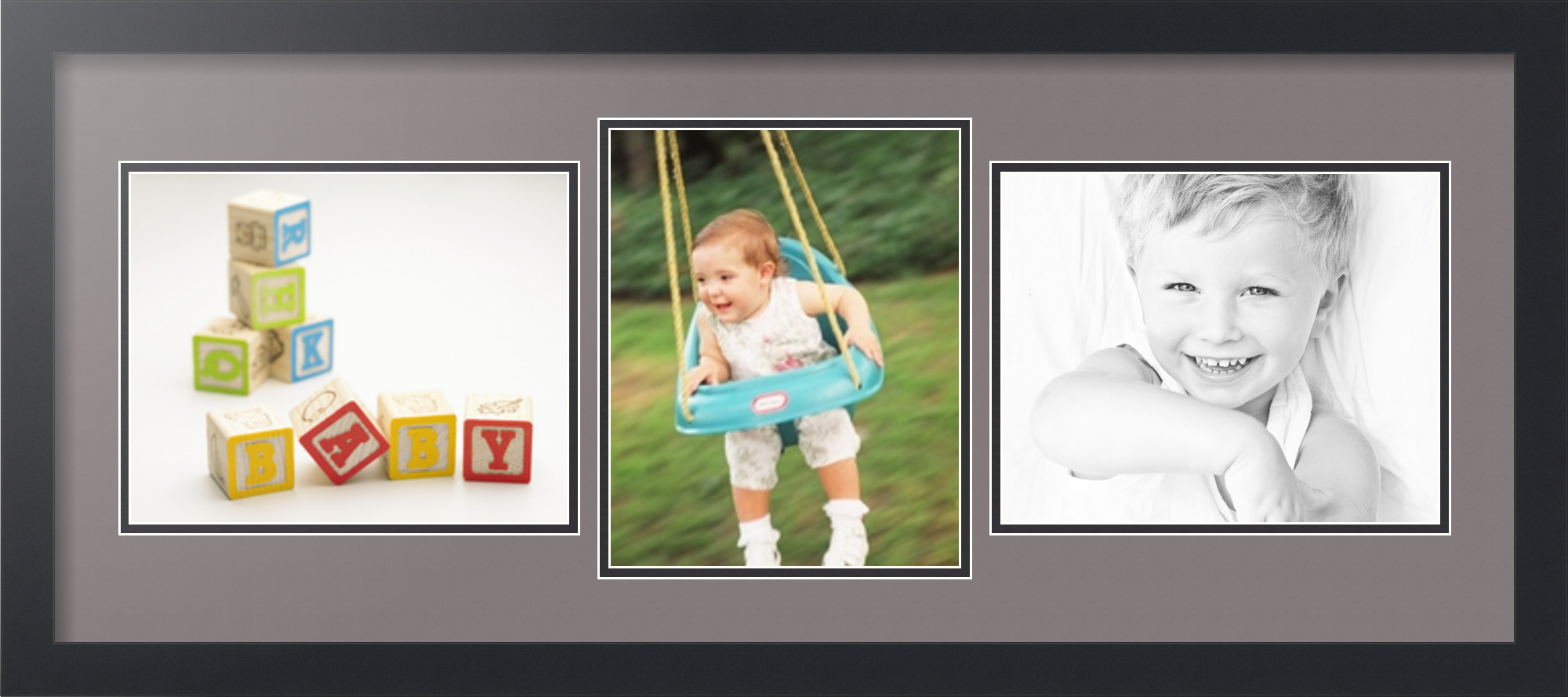 Satin Black Collage Picture Frame with 3 8x10 opening(s), Double