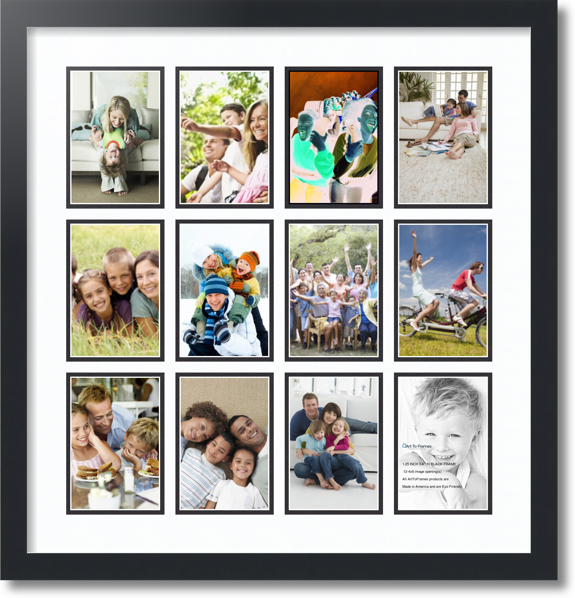 Satin Black Collage Picture Frame with 12 4x6 opening(s), Double