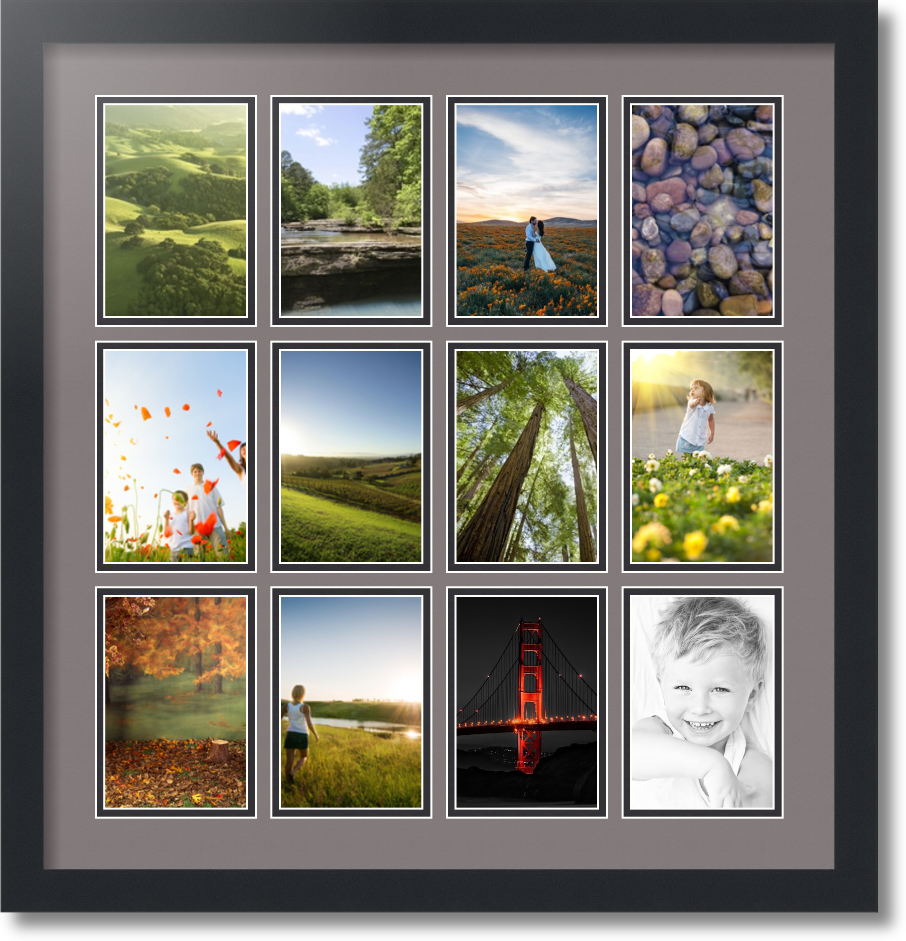 Satin Black Collage Picture Frame with 12 4x6 opening(s), Double