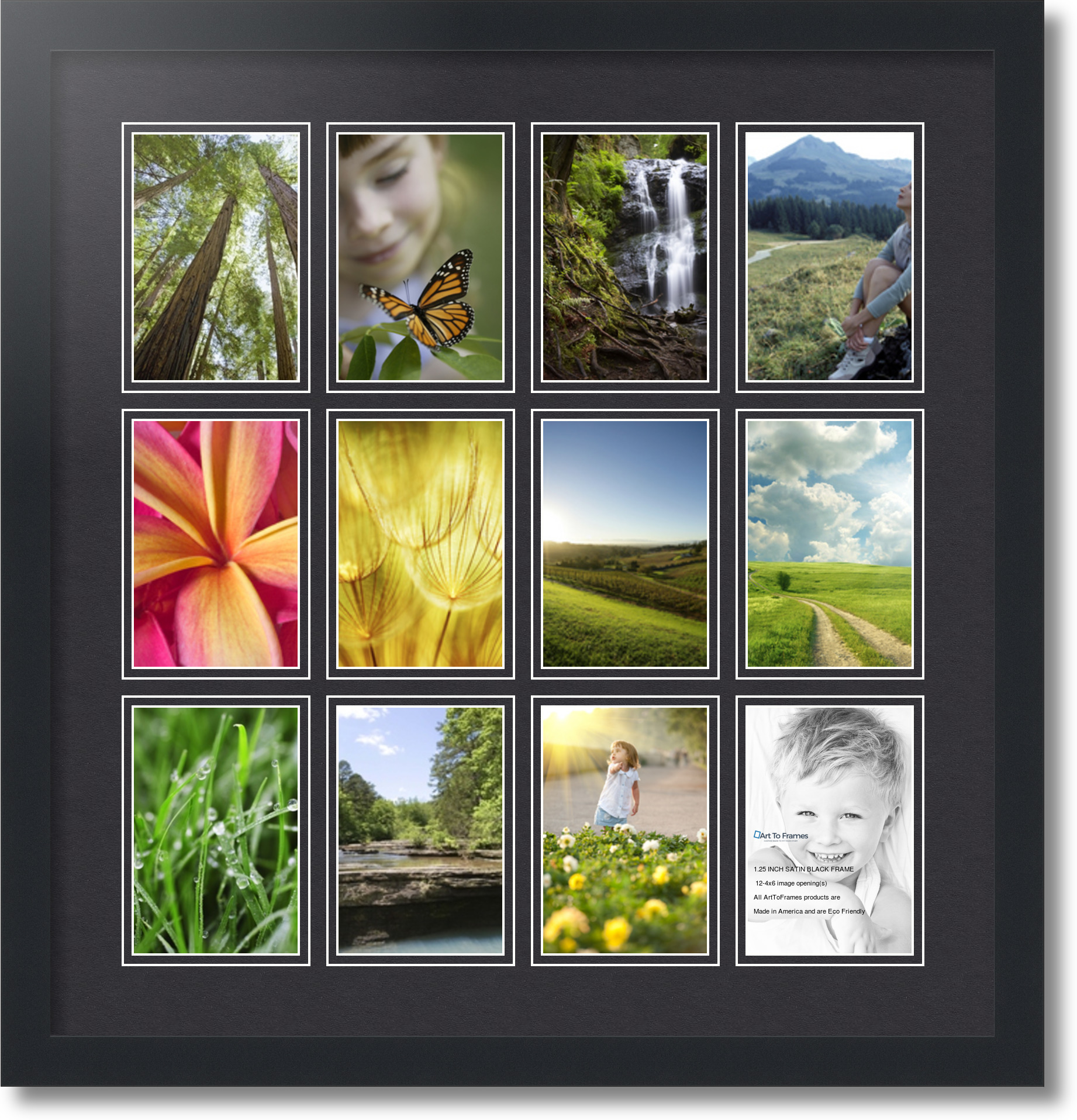 Satin Black Collage Picture Frame with 12 4x6 opening(s), Double