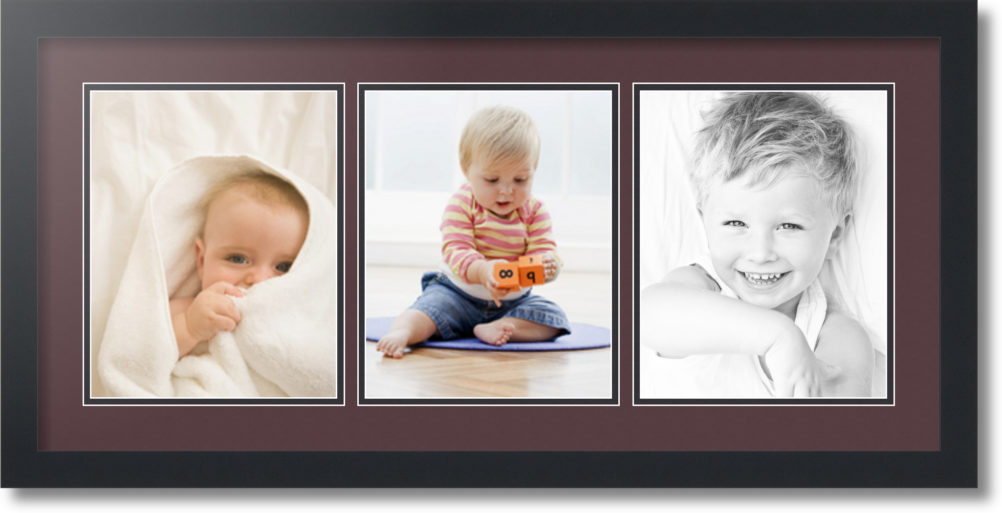Satin Black Collage Picture Frame with 3 8x10 opening(s), Double