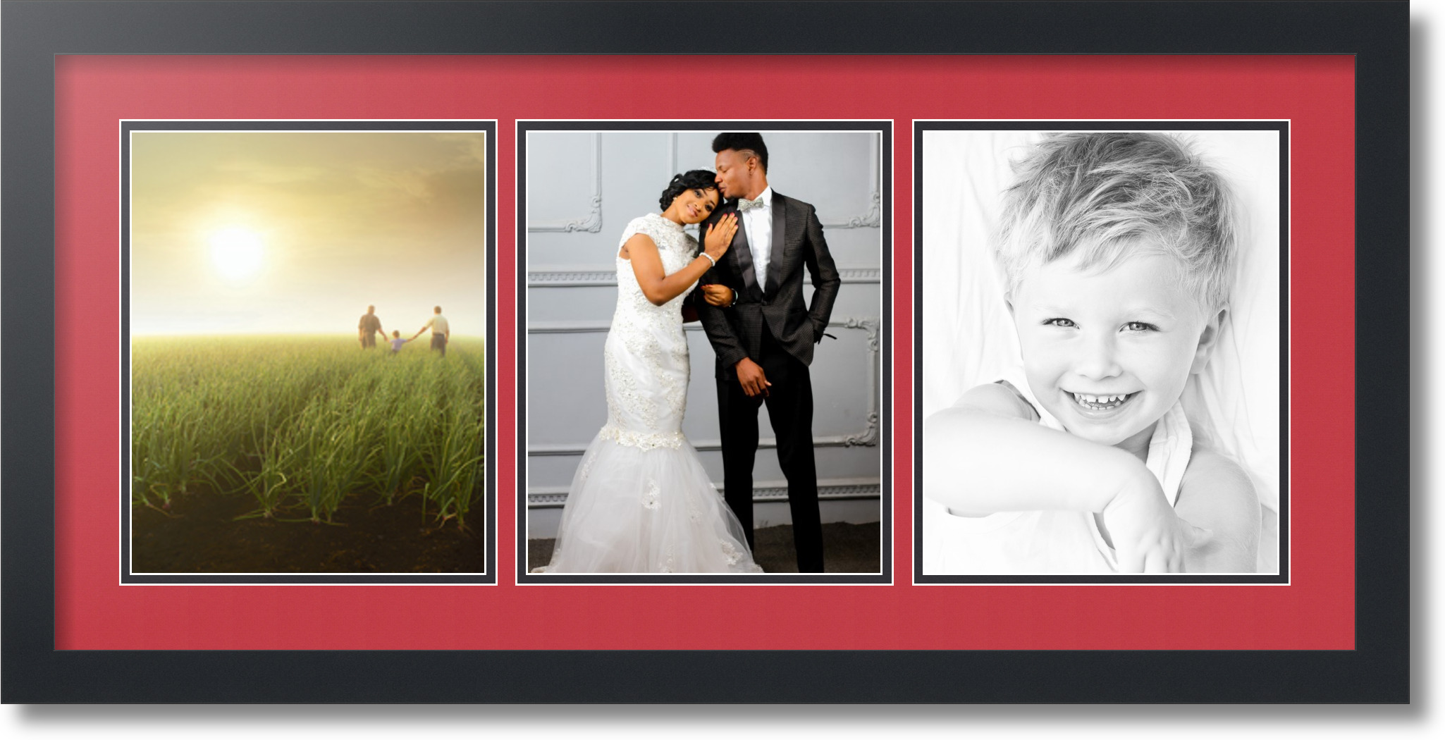 Satin Black Collage Picture Frame with 3 8x10 opening(s), Double