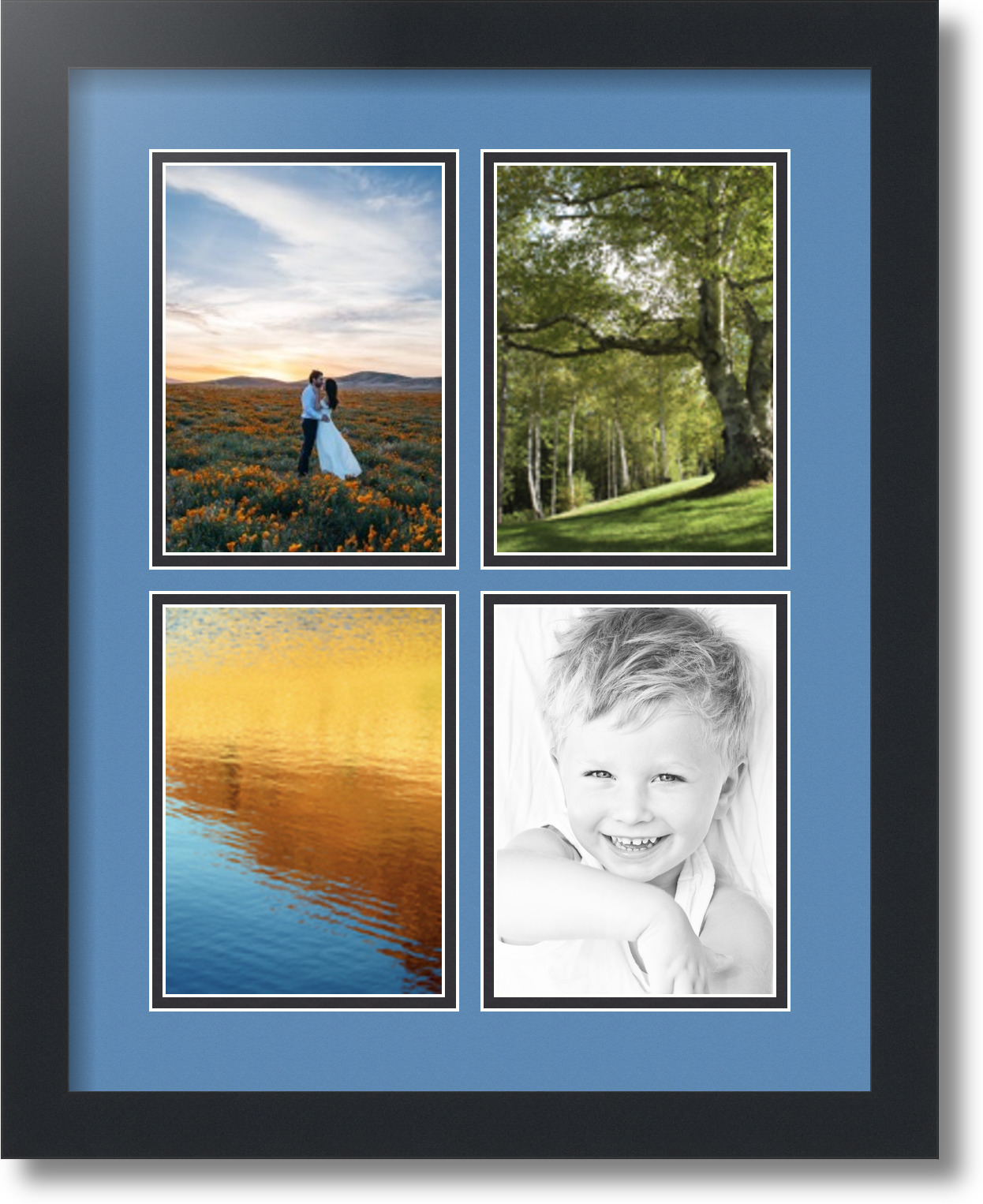 Satin Black Collage Picture Frame with 4 5x7 opening(s), Double Matted