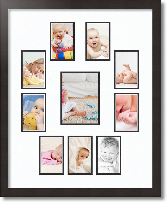 20x25 Espresso collage picture frame 10 opening Super White and Black mat