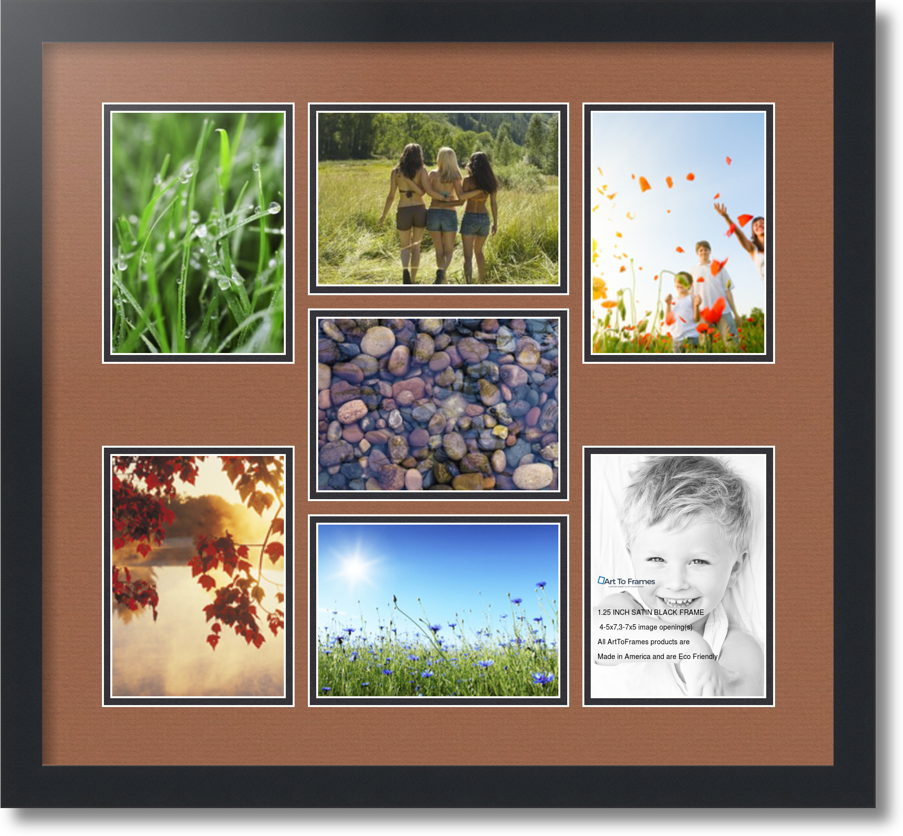 Satin Black Collage Picture Frame with 7 5x7 opening(s), Double