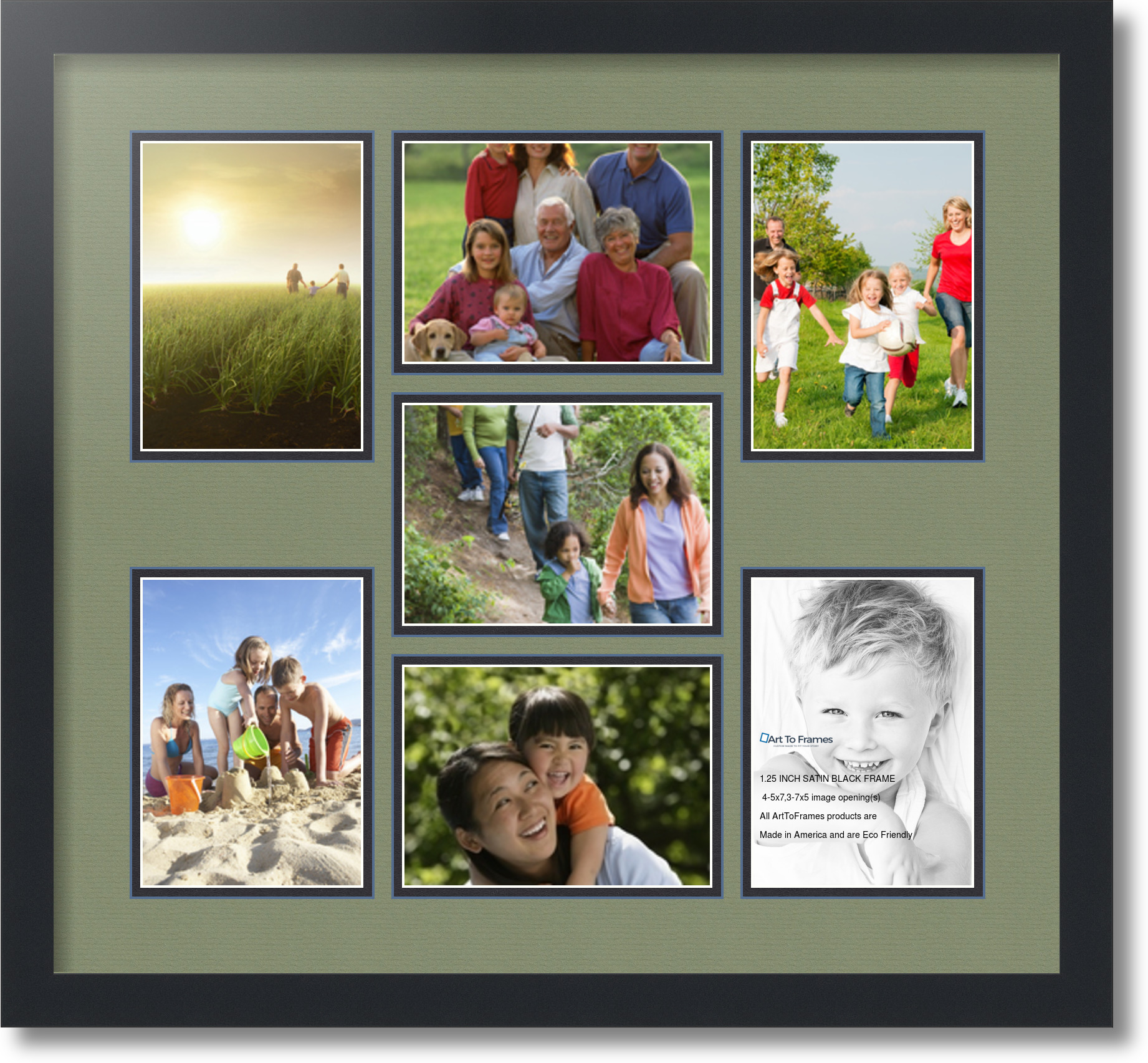 Satin Black Collage Picture Frame with 7 5x7 opening(s), Double