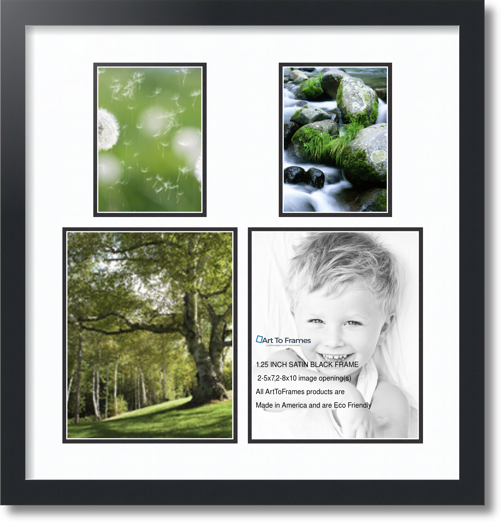 Satin Black Collage Picture Frame with 2 8x10, 5x7 opening(s), Double