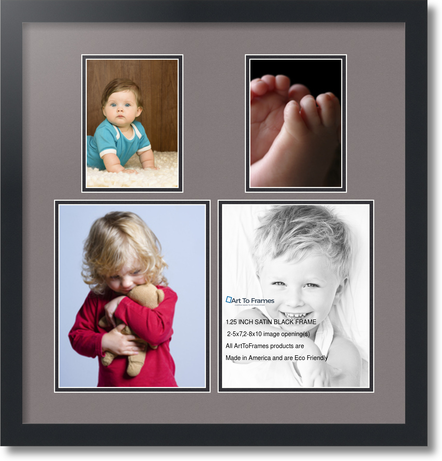 Satin Black Collage Picture Frame with 2 8x10, 5x7 opening(s), Double