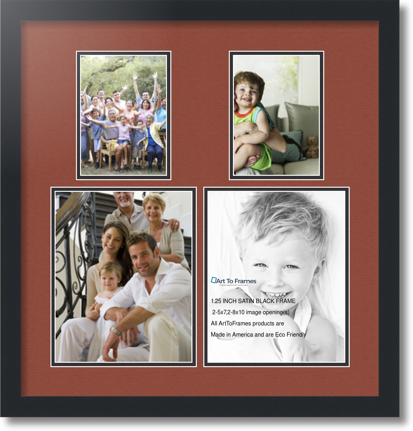 Satin Black Collage Picture Frame with 2 8x10, 5x7 opening(s), Double