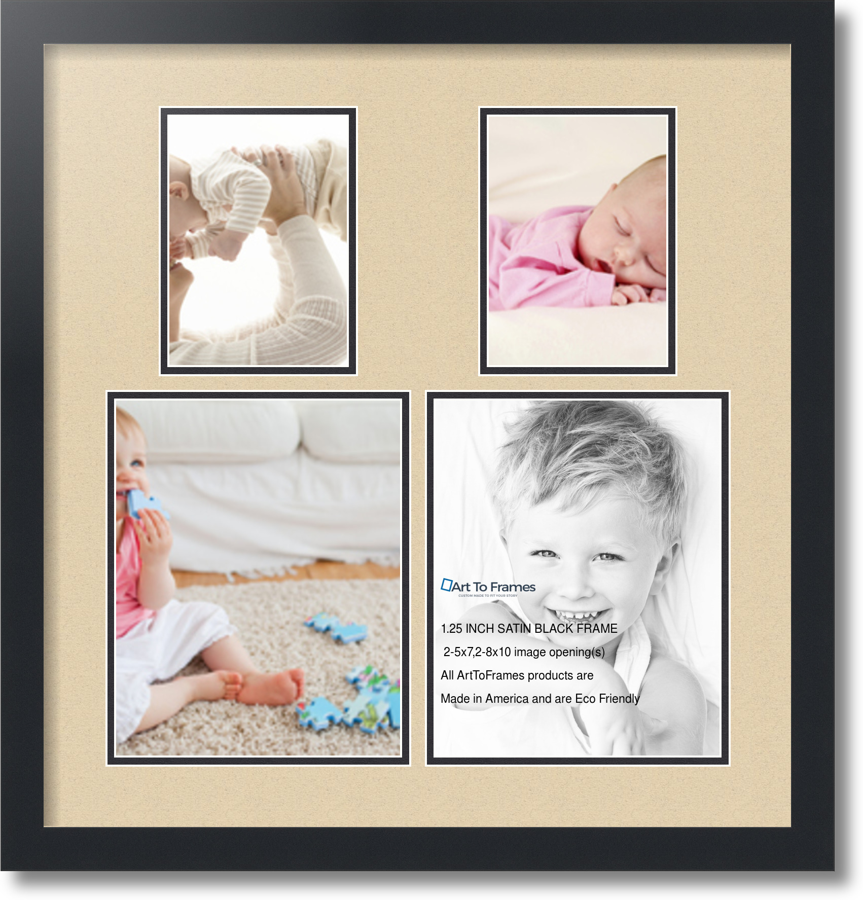 Satin Black Collage Picture Frame with 2 8x10, 5x7 opening(s), Double