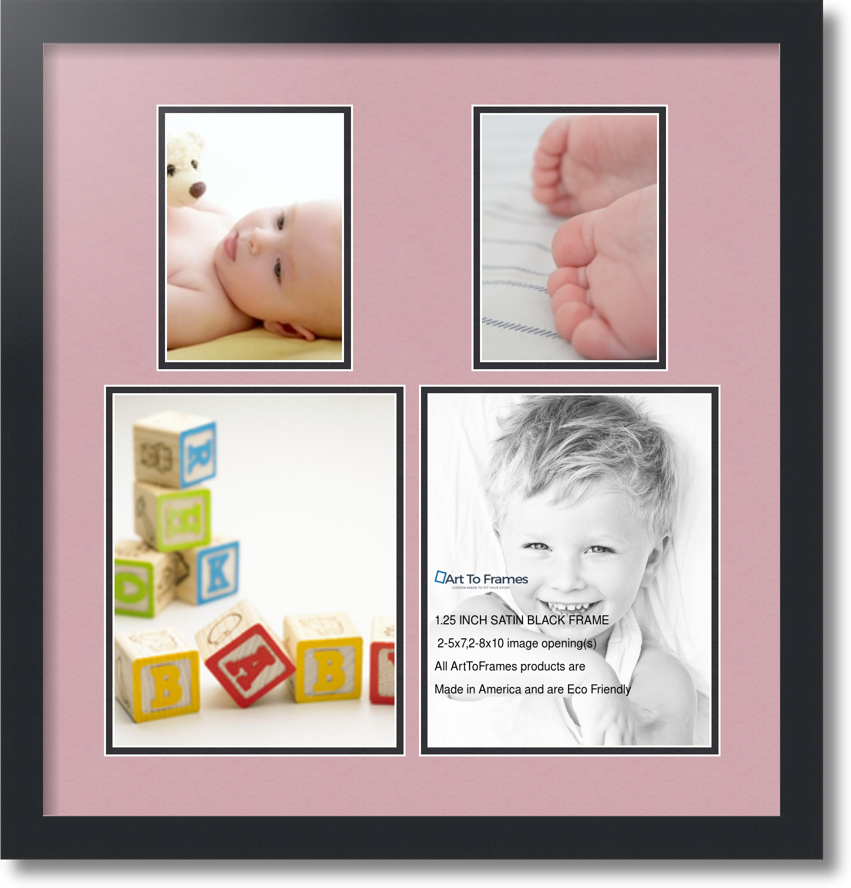 Satin Black Collage Picture Frame with 2 8x10, 5x7 opening(s), Double