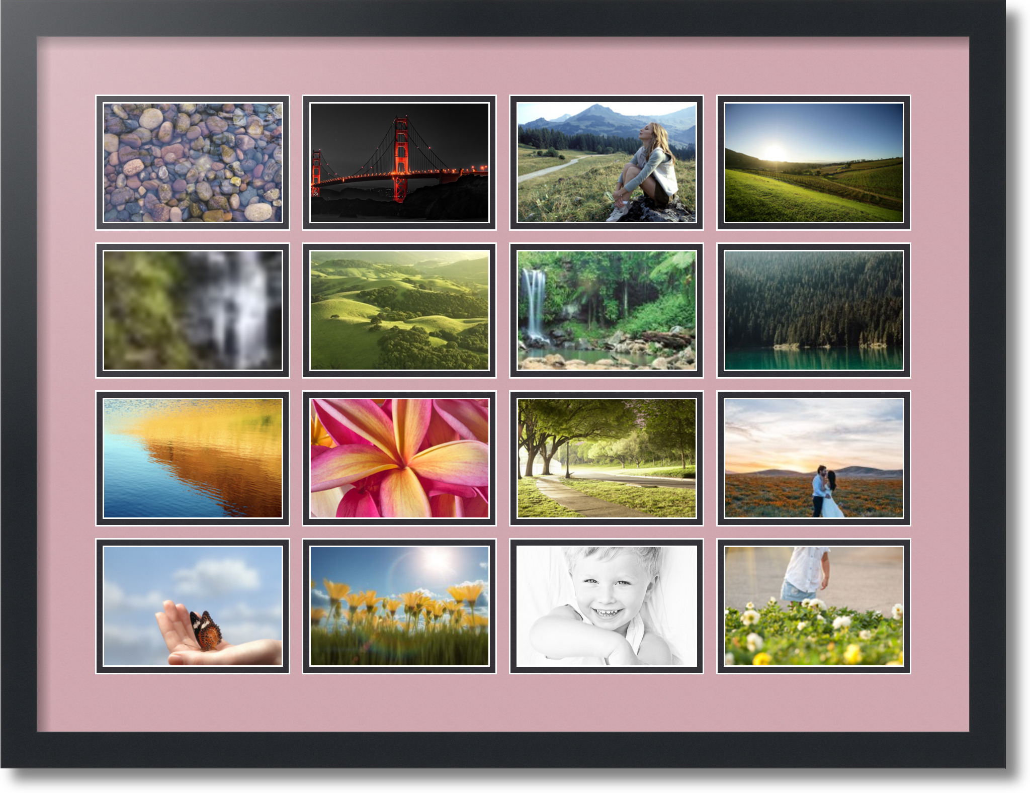 Satin Black Collage Picture Frame with 16 4x6 Opening s Double Matted