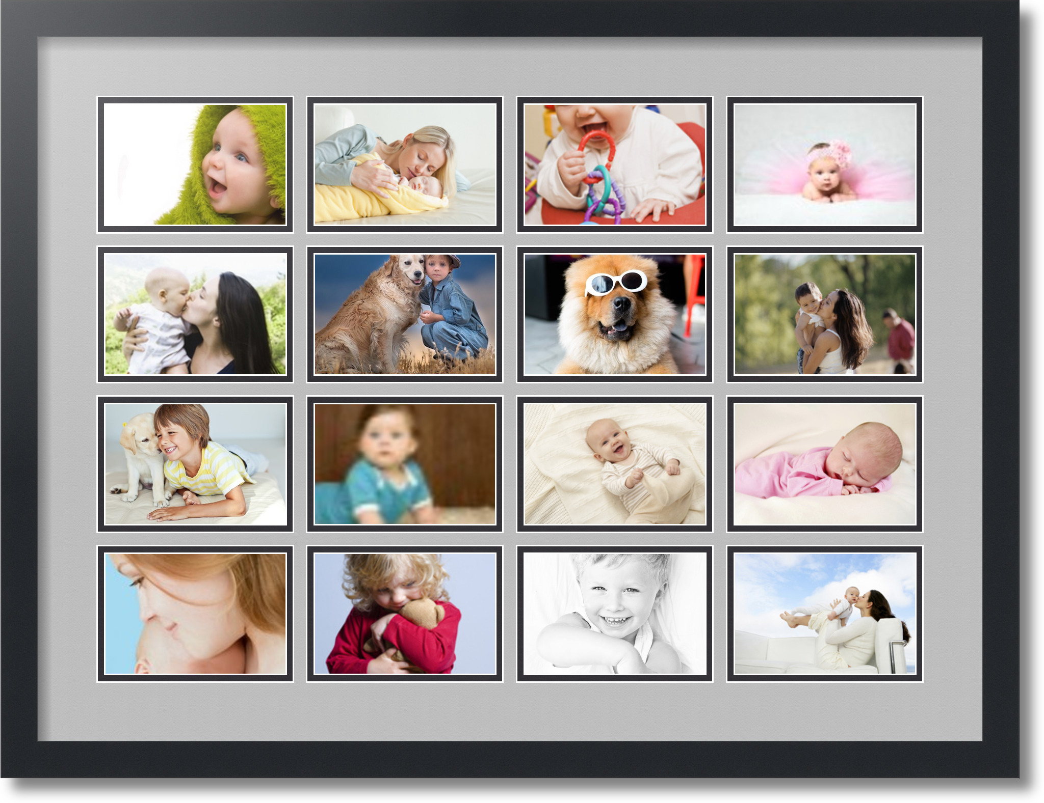 Satin Black Collage Picture Frame with 16 4x6 Opening s Double Matted