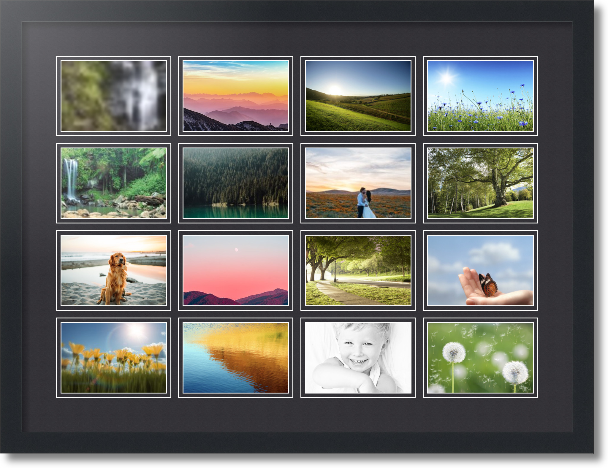 Satin Black Collage Picture Frame with 16 4x6 Opening s Double Matted