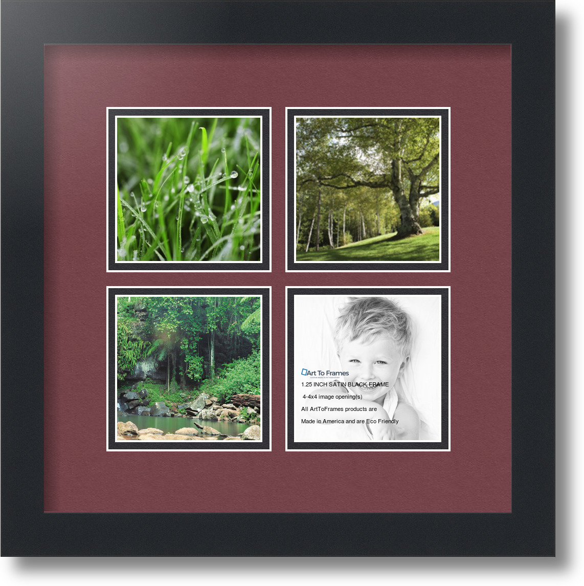 Satin Black Collage Picture Frame with 4 - 4x4 opening(s), Double