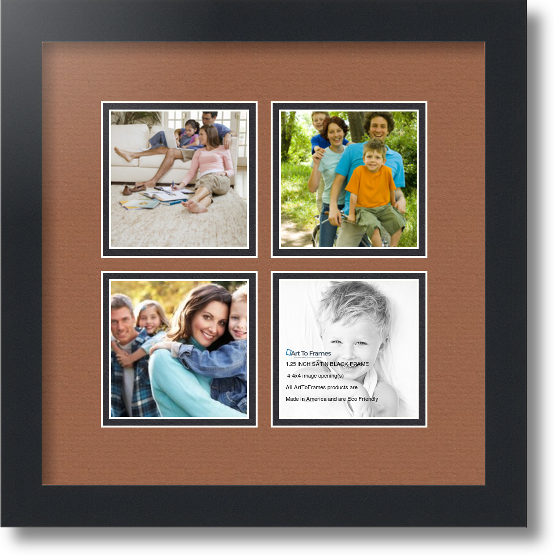 Satin Black Collage Picture Frame with 4 4x4 opening(s), Double