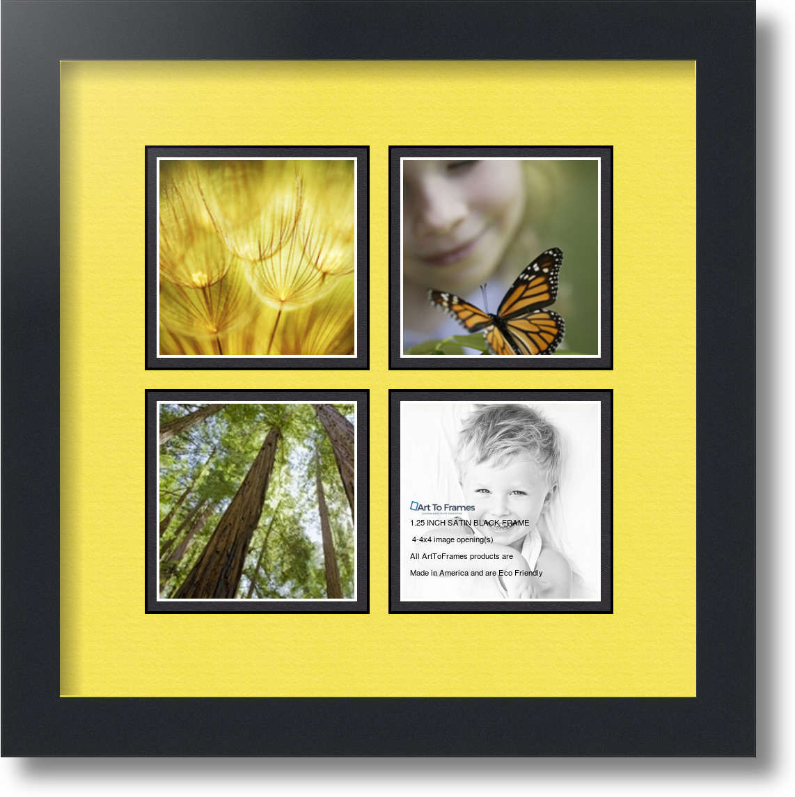 Satin Black Collage Picture Frame with 4 4x4 opening(s), Double