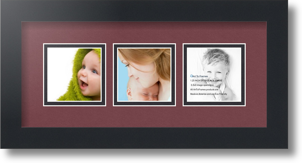 Satin Black Collage Picture Frame with 3 3x3 opening(s), Double