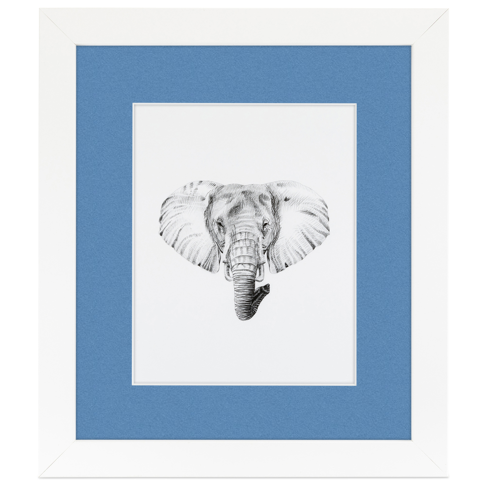 10x20 Inch Single Mat Picture Frame with 14x24 Inch Glass Size Framed in 1.25" Satin White Frame and 2" Liberty Blue Mat.
