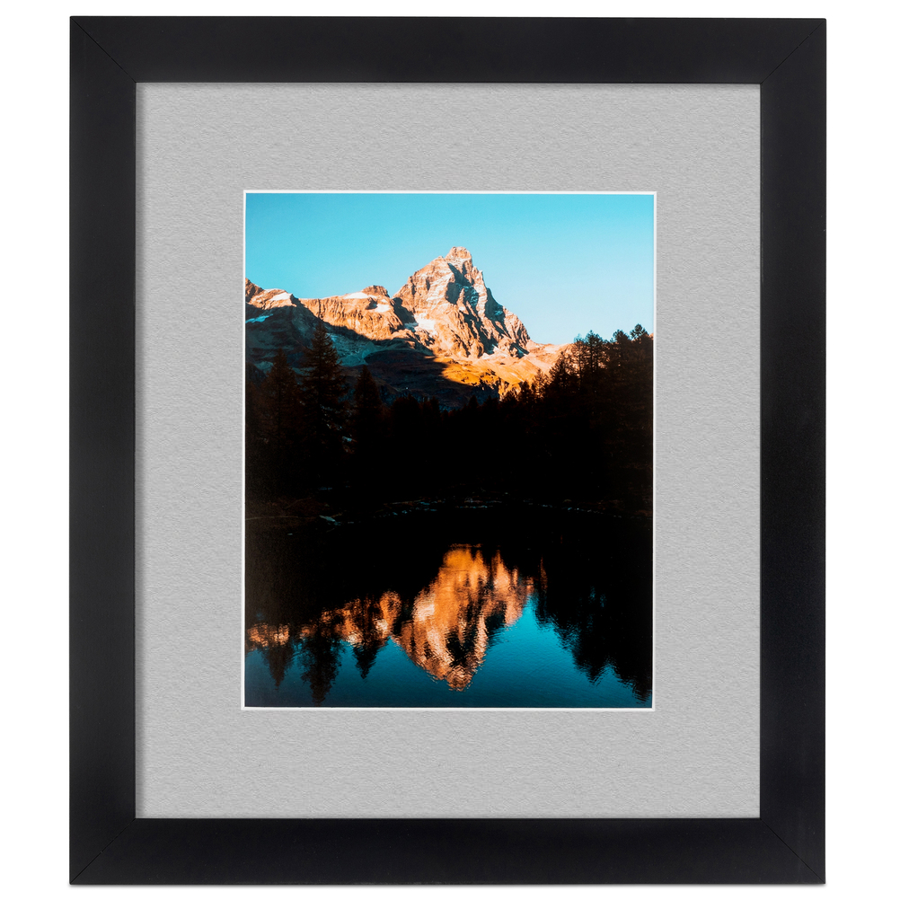 20x24 Inch Single Mat Picture Frame with 24x28 Inch Glass Size Framed in 1.25" Satin Black and 2" TV Grey Mat.