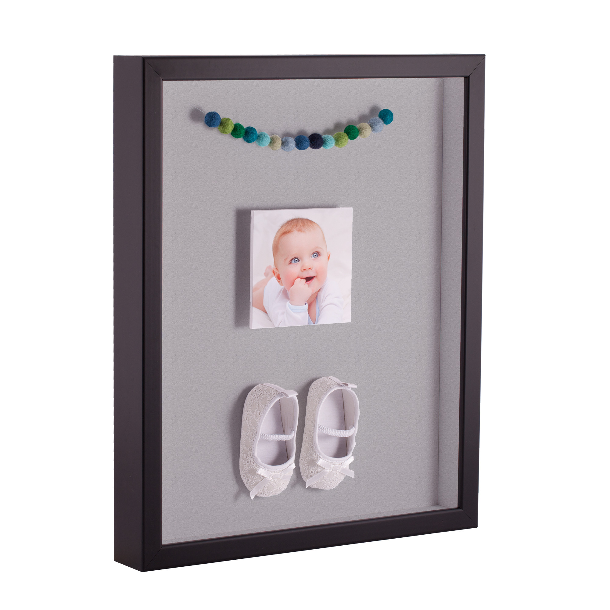 16x20 Satin Black Tall Shadow Box Picture Frame with TV Grey Mat Backing for Personal Mementos Memorabilia or Souvenirs.