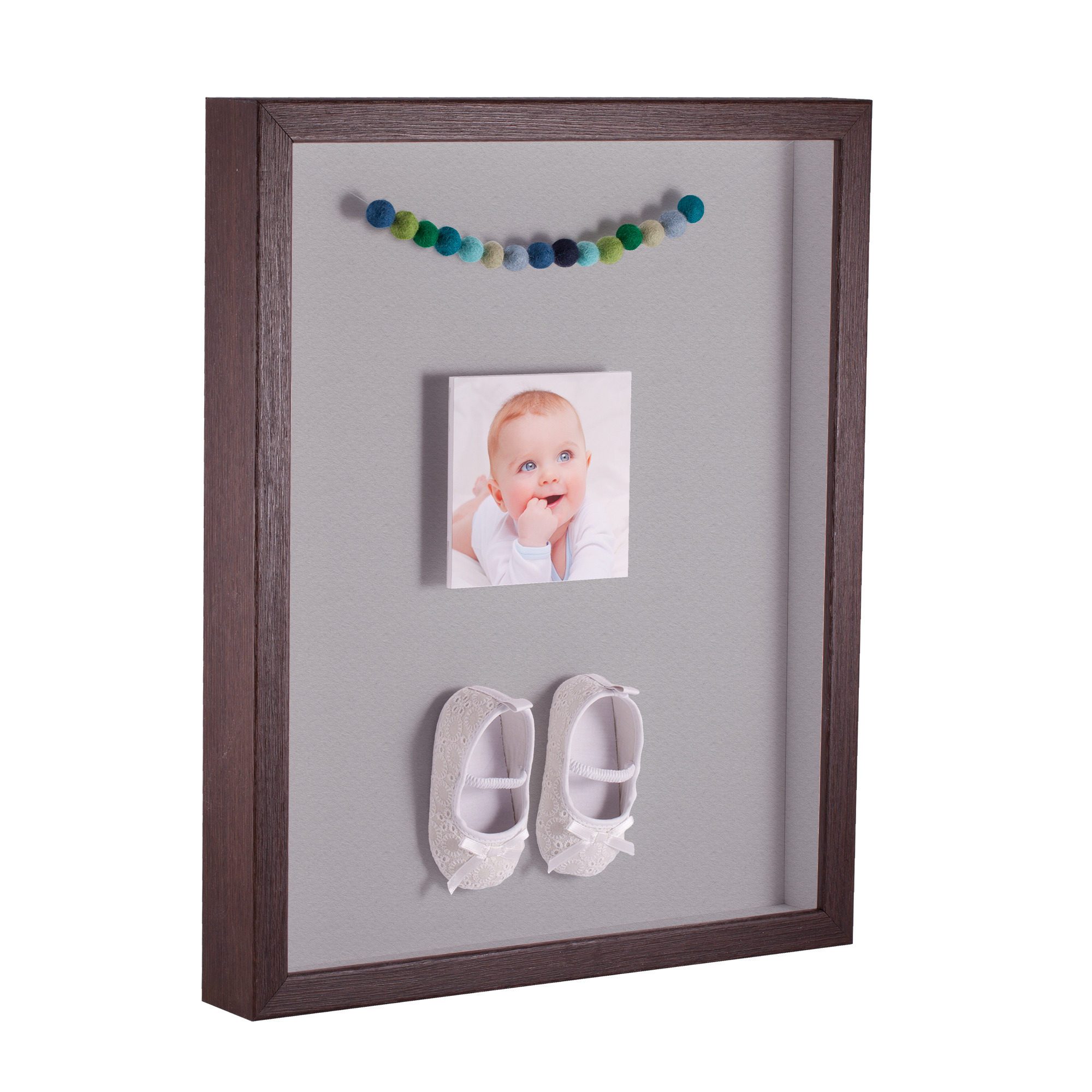 12x18 Verlinga Brown Shadow Box Picture Frame with TV Grey Mat Backing for Personal Mementos Memorabilia or Souvenirs.