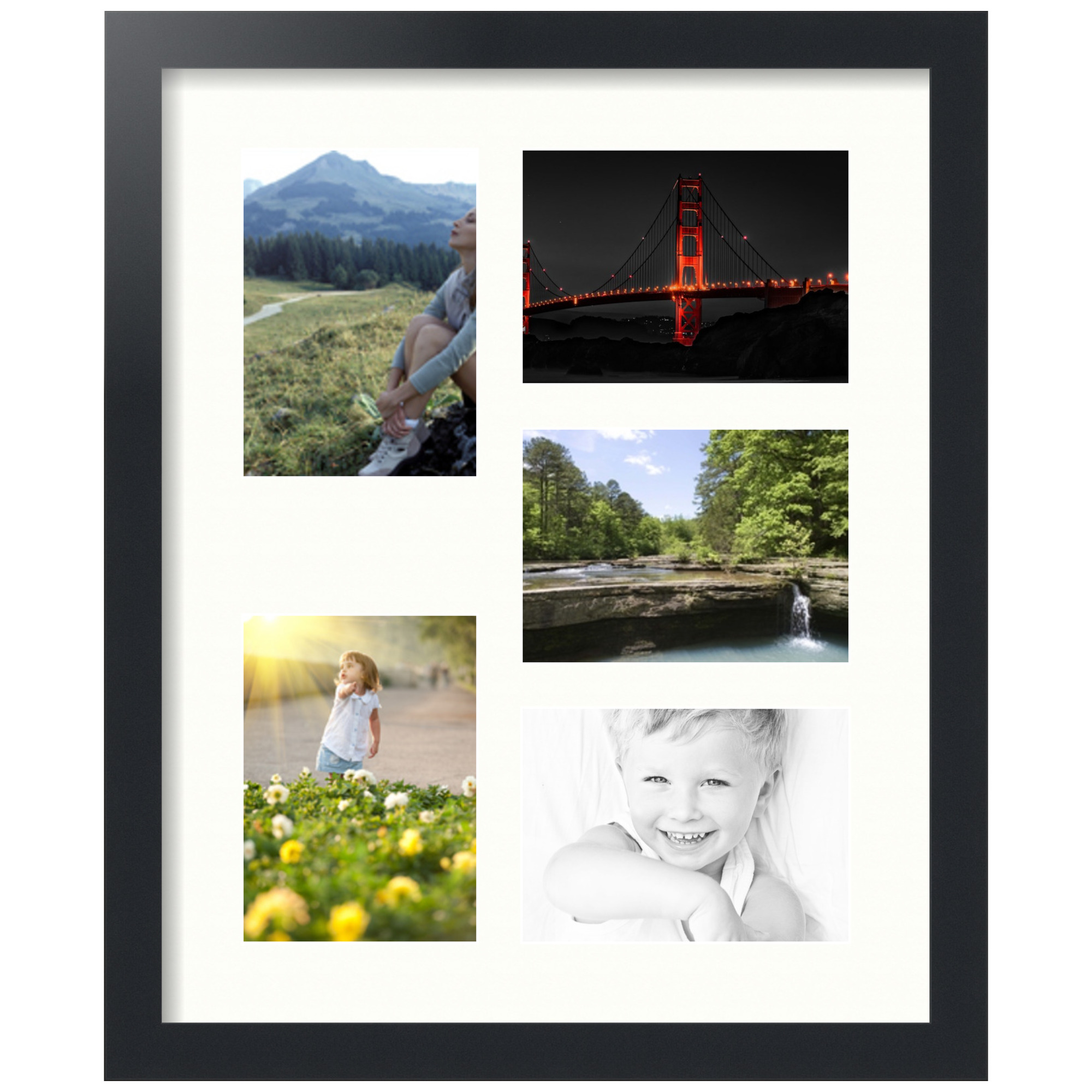 Collage Picture Frame, Black Frame with 5 for photos with White. -.