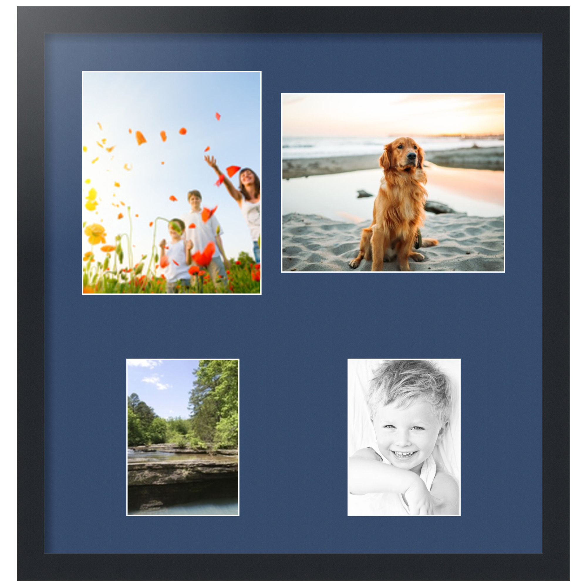 Collage Picture Frame, Black Frame with 4 for photos with Blue. -.